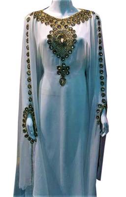 White georgette zari and stone work islamic farasha 1