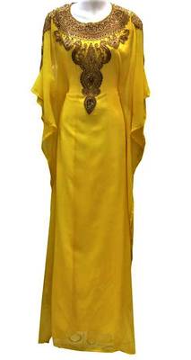 Yellow georgette zari and stone work islamic farasha 1