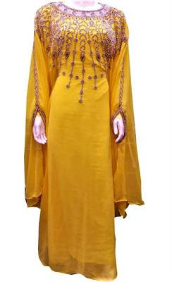 Yellow georgette zari and stone work islamic farasha 1