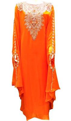 Orange georgette zari and stone work islamic farasha 1