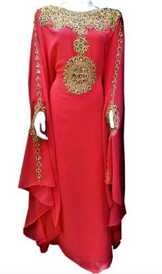 Peach georgette zari and stone work islamic farasha 1