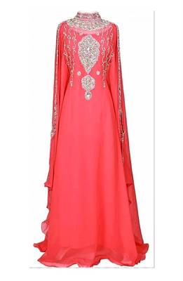 Peach georgette zari and stone work islamic farasha 1