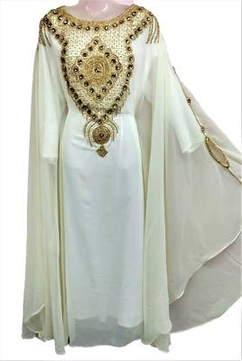 White georgette zari and stone work islamic farasha 1
