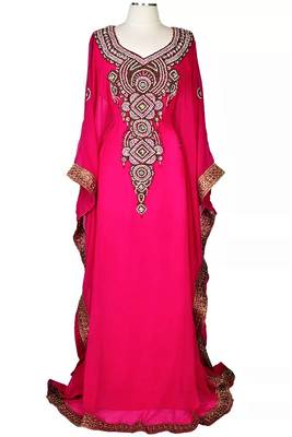 Pink georgette zari and stone work islamic farasha 1