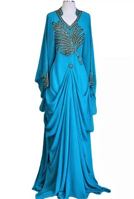 Turquoise georgette zari and stone work islamic farasha 1