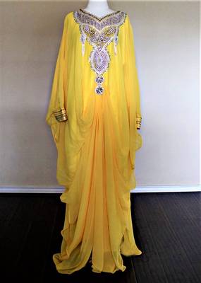 Yellow georgette zari and stone work islamic farasha 1