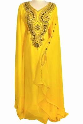 Yellow georgette zari and stone work islamic farasha 1