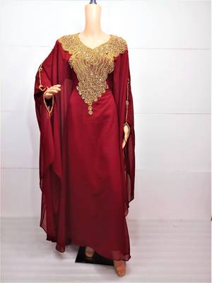 Maroon georgette zari and stone work islamic farasha 1