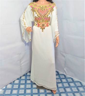White georgette zari and stone work islamic farasha 1