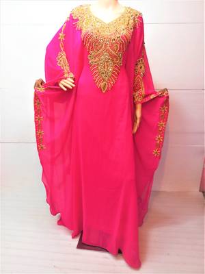 Pink georgette zari and stone work islamic farasha 1