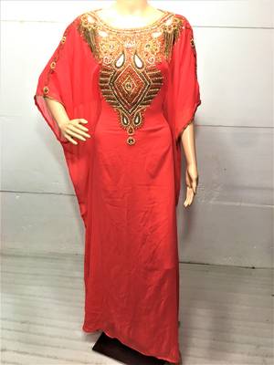 Peach georgette zari and stone work islamic farasha 1