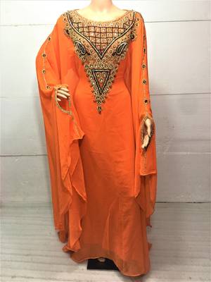 Orange georgette zari and stone work islamic farasha 1