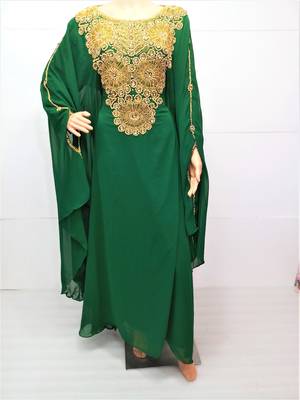 Green georgette zari and stone work islamic farasha 1
