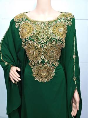 Green georgette zari and stone work islamic farasha 2
