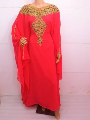 Peach  georgette zari and stone work islamic farasha 1