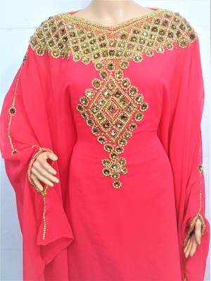 Peach  georgette zari and stone work islamic farasha 2