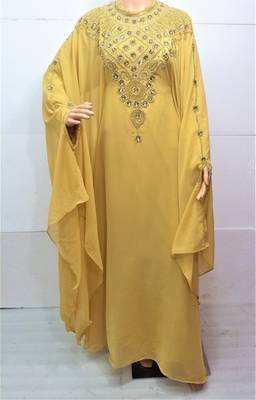 Beige georgette zari and stone work islamic farasha 1