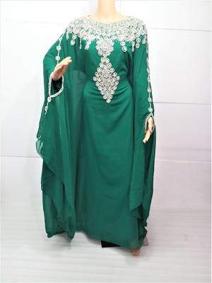Green georgette zari and stone work islamic farasha 1