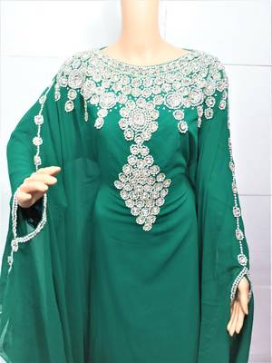 Green georgette zari and stone work islamic farasha 2