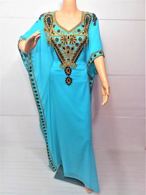Turquoise georgette zari and stone work islamic farasha 1