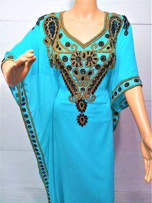 Turquoise georgette zari and stone work islamic farasha 2