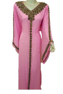 Pink georgette zari and stone work islamic kaftan 1