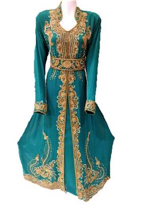 Green georgette zari and stone work islamic kaftan 1