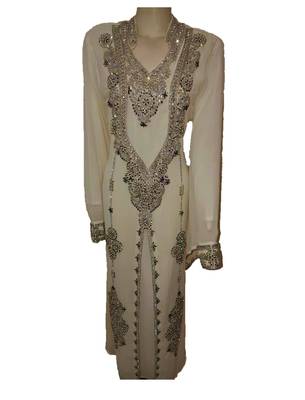 Off white georgette zari and stone work islamic kaftan 1