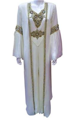 White georgette zari and stone work islamic kaftan 1