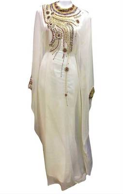 White georgette zari and stone work islamic kaftan 1