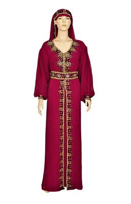Wine georgette zari and stone work islamic kaftan 1