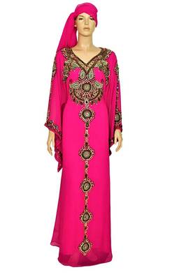 Pink georgette zari and stone work islamic kaftan 1