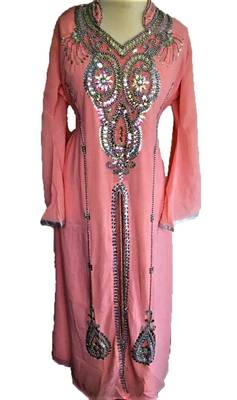 Pink georgette zari and stone work islamic kaftan 1