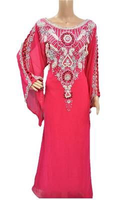 Pink georgette zari and stone work islamic kaftan 1