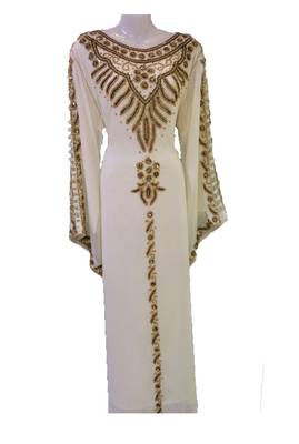 White georgette zari and stone work islamic kaftan 1