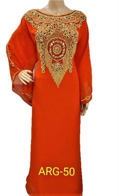 Orange georgette zari and stone work islamic kaftan 1