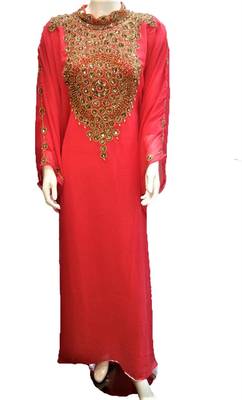 Peach georgette zari and stone work islamic kaftan 1