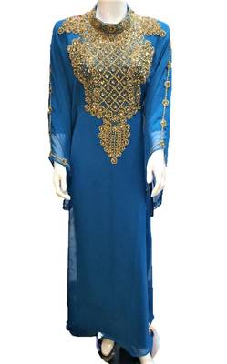 Turquoise georgette zari and stone work islamic kaftan 1