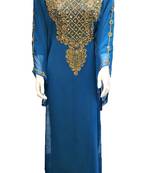 Turquoise georgette zari and stone work islamic kaftan