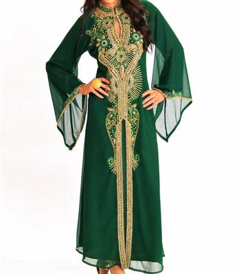 Green georgette zari and stone work islamic kaftan 1