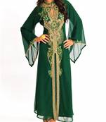 Green georgette zari and stone work islamic kaftan