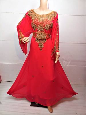 Peach georgette zari and stone work islamic kaftan 1