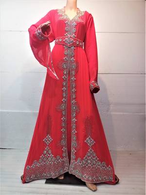 Peach georgette zari and stone work islamic kaftan 1