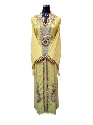 Beige georgette zari and stone work islamic kaftan 1