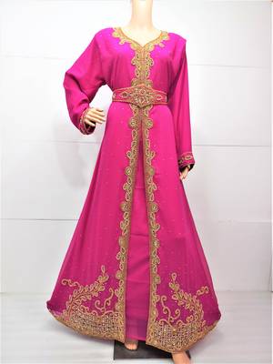 Pink georgette zari and stone work islamic kaftan 1