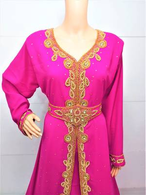 Pink georgette zari and stone work islamic kaftan 2