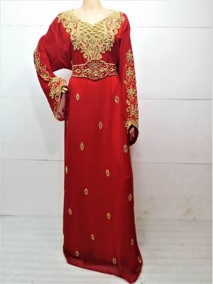 Maroon georgette zari and stone work islamic kaftan 1