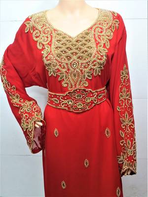Maroon georgette zari and stone work islamic kaftan 2