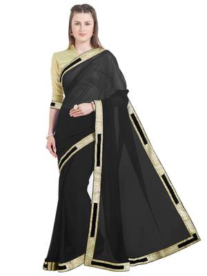 Black embroidered faux georgette saree with blouse 1