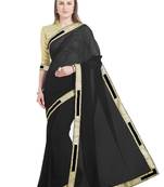Black embroidered faux georgette saree with blouse